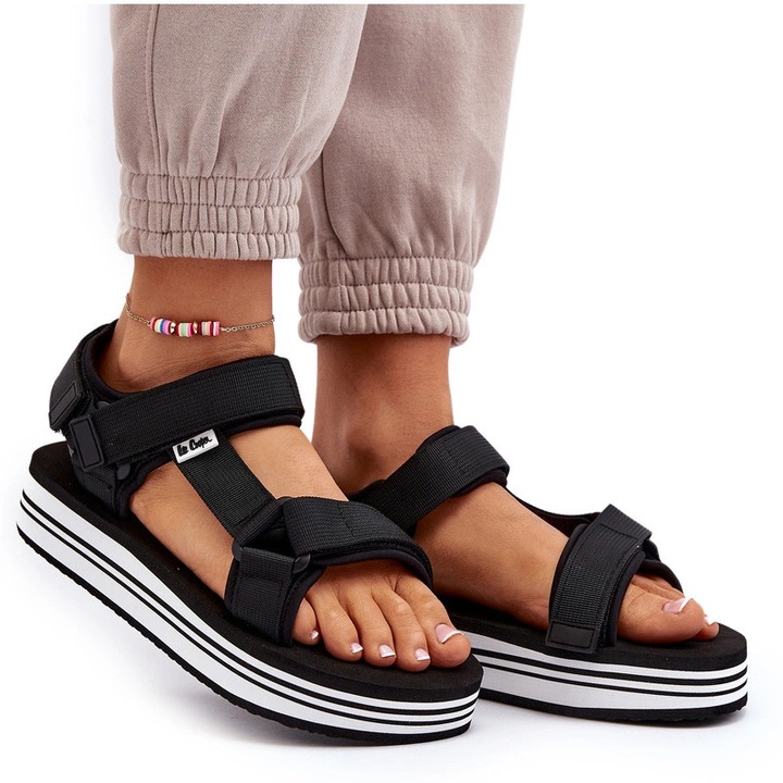 Sandale dama Lee Cooper cu platforma, negru, textil, 41 EU