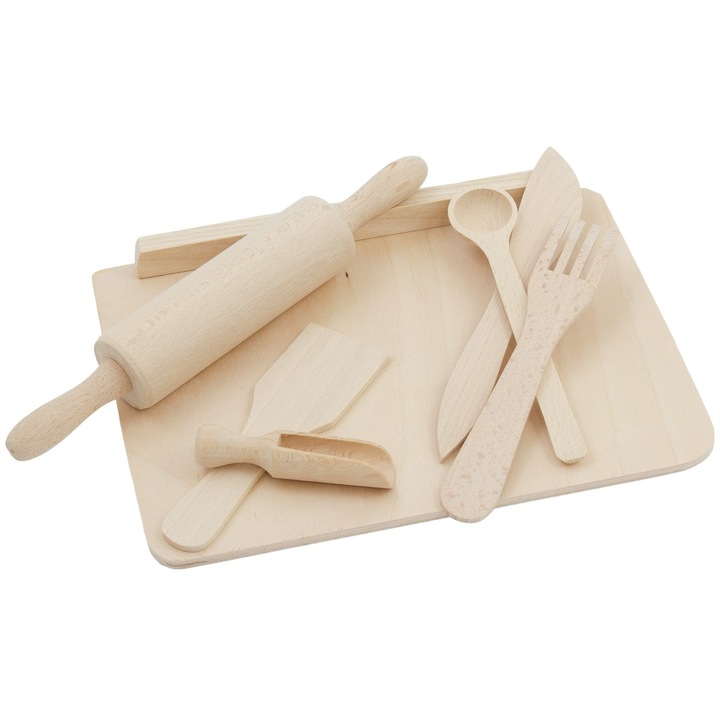 Fa konyhai játékkészlet, Peewit, kiegészítőkkel, natúr, 23,5x17cm