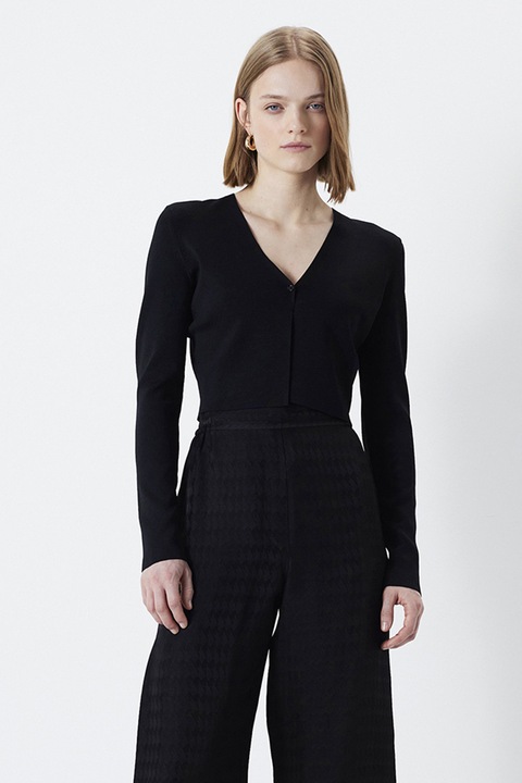 Ipekyol, Cardigan cu decolteu in V si model uni, Negru