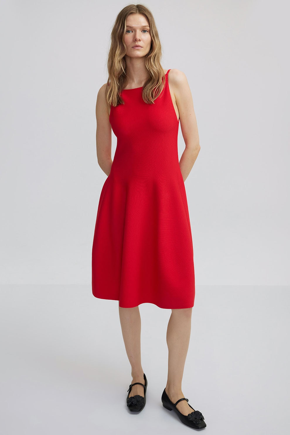 Ipekyol, Rochie cu croiala in A, fara maneci, Rosu vermillion, 36