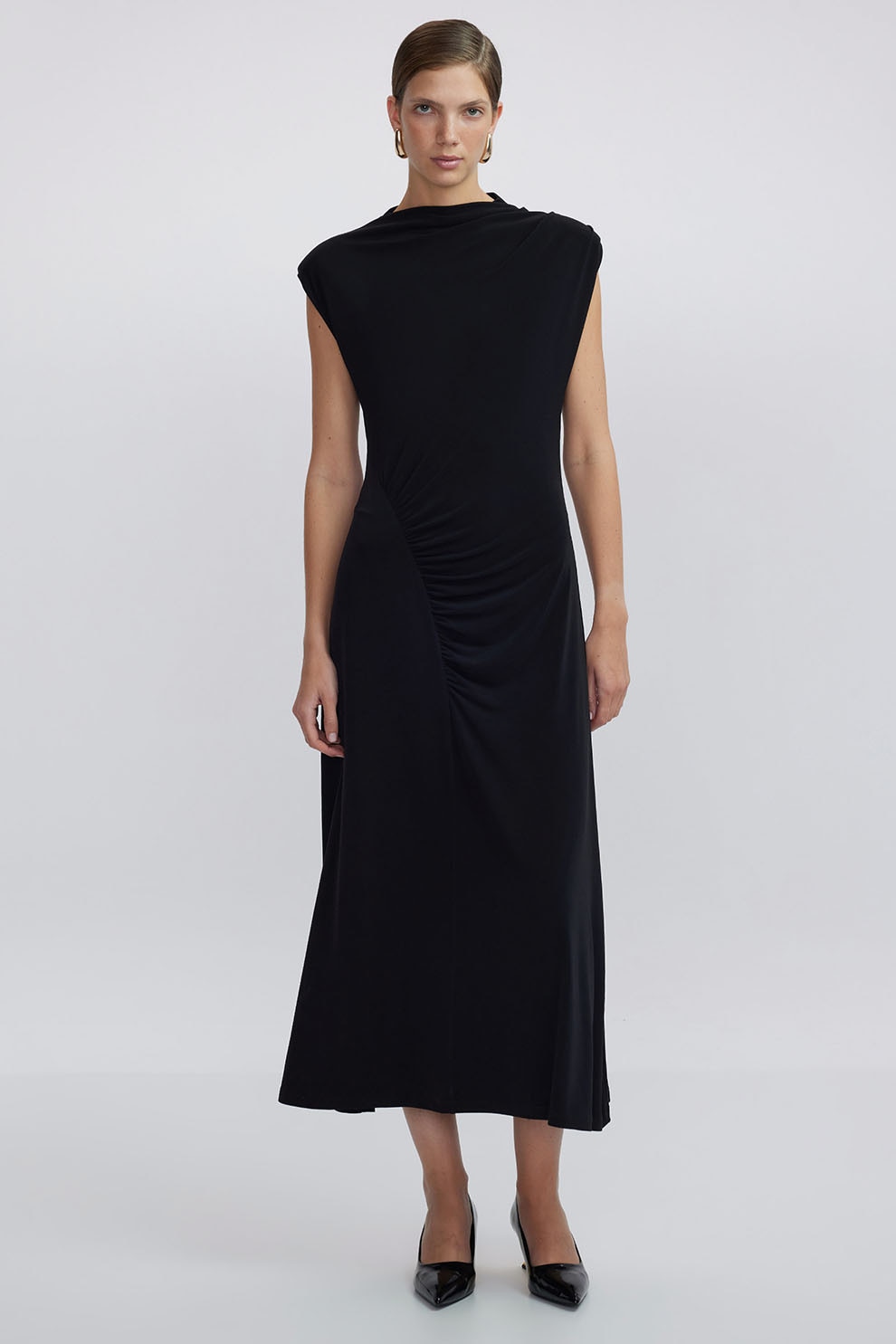 Ipekyol, Rochie midi cu fronseuri, Negru, 38