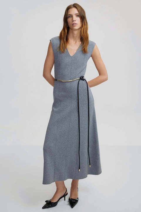 Ipekyol, Rochie cu croiala in A si decolteu in V, Gri melange