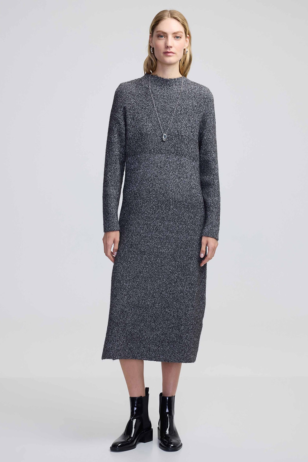 Ipekyol, Rochie midi din tricot fin, Gri inchis melange, 38