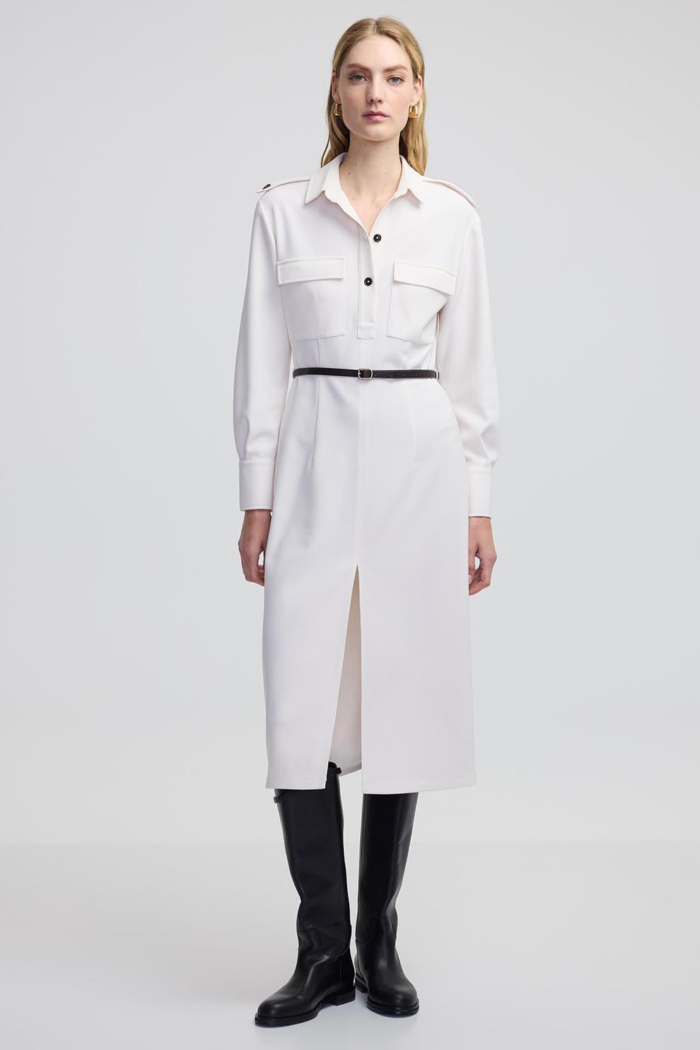 Ipekyol, Rochie midi cu slit frontal, Alb murdar, 38