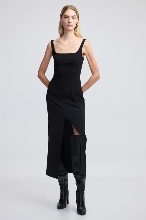 Ipekyol, Rochie midi cu slit frontal, Negru