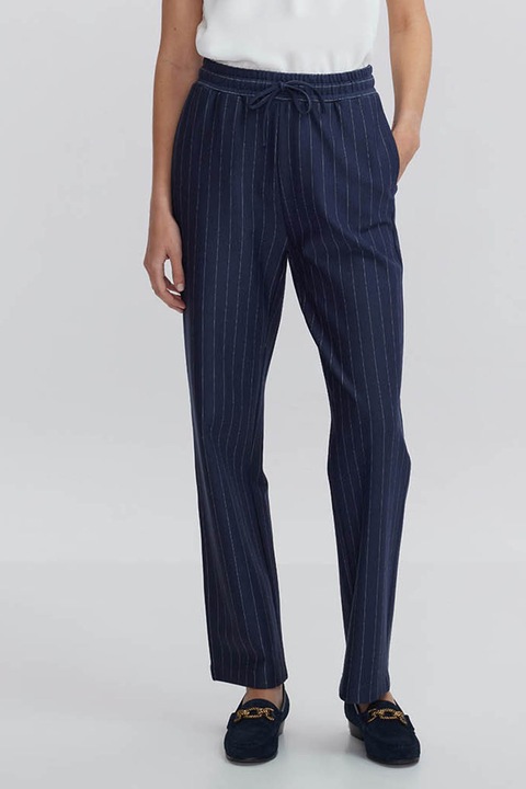 Ipekyol, Pantaloni cu dungi discrete si talie ajustabila, Alb murdar/Bleumarin