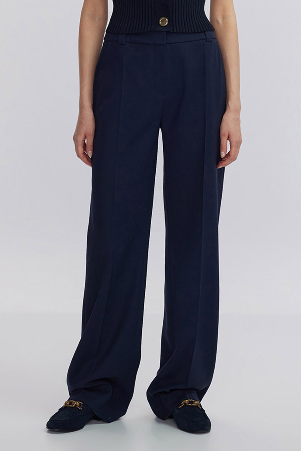 Ipekyol, Pantaloni din amestec de lana cu croiala ampla, Bleumarin, 36