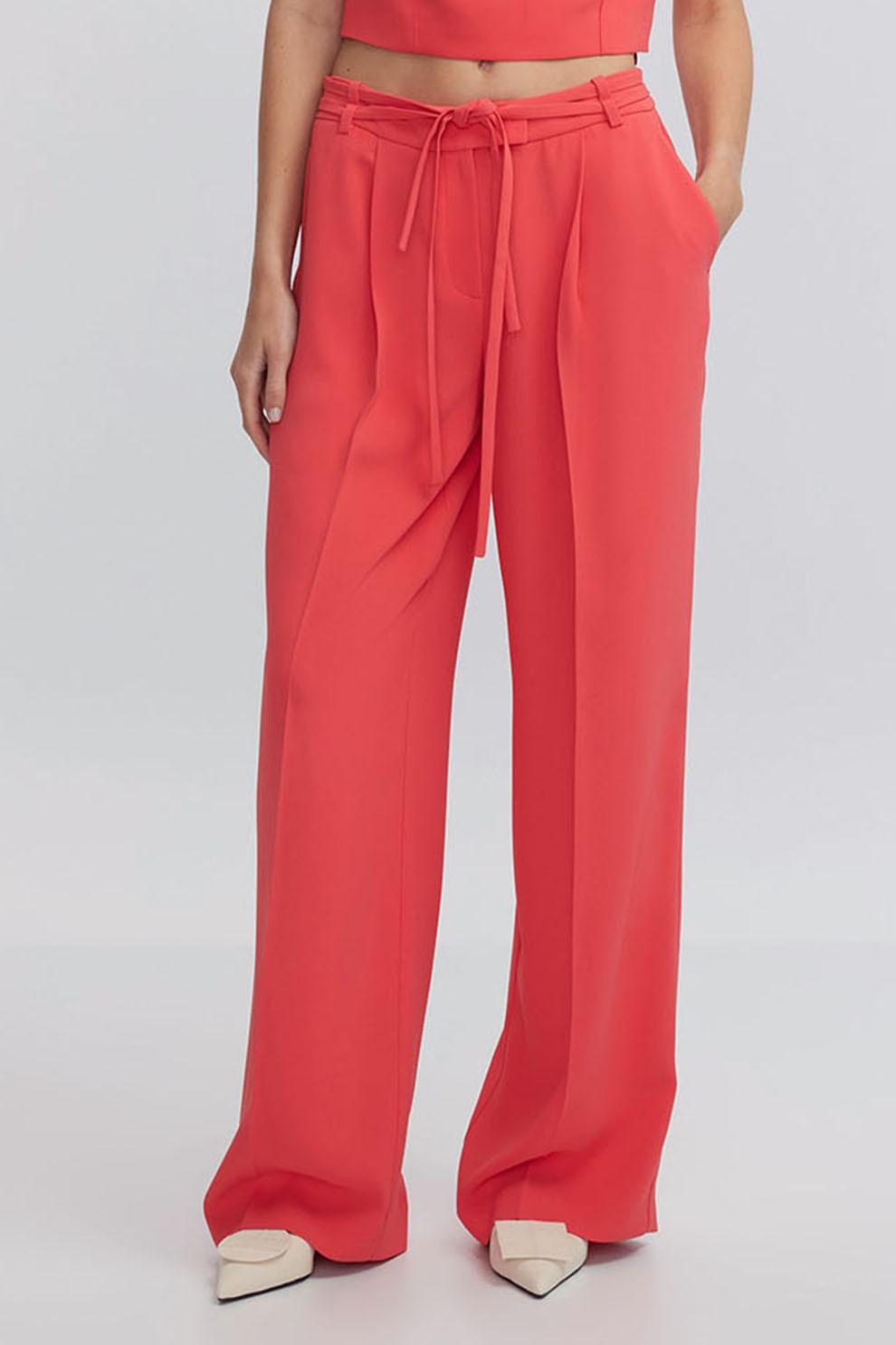 Ipekyol, Pantaloni cu croiala ampla si buzunare, Coral, 36