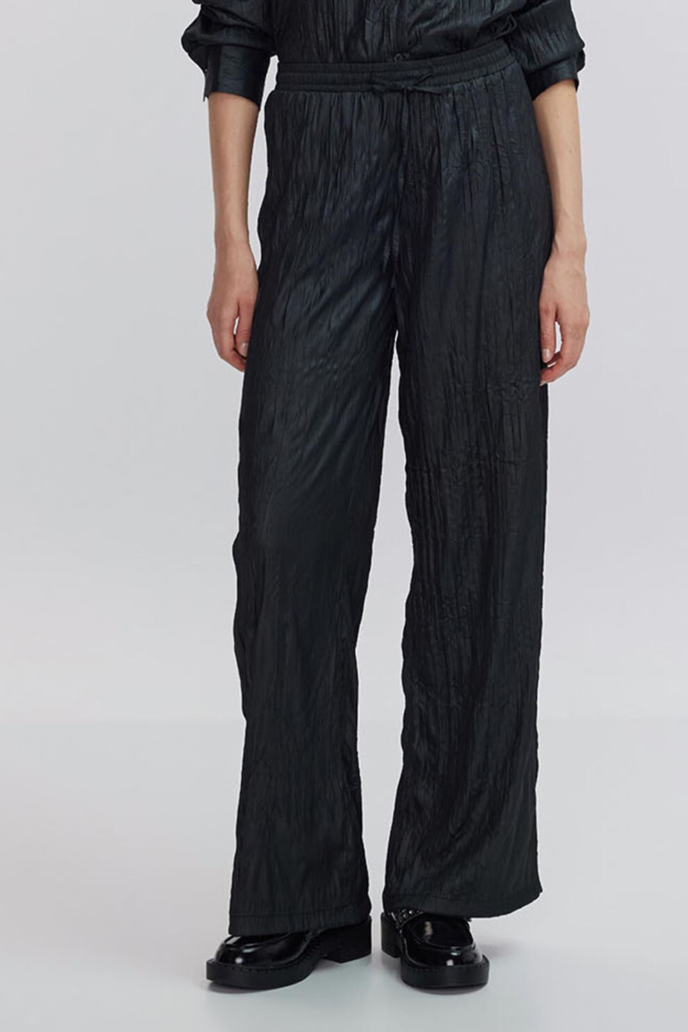 Ipekyol, Pantaloni cu aspect creponat si talie inalta, Negru stins, 38