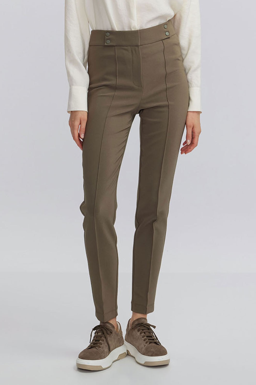 Ipekyol, Pantaloni crop slim-fit, Maro taupe deschis, 42