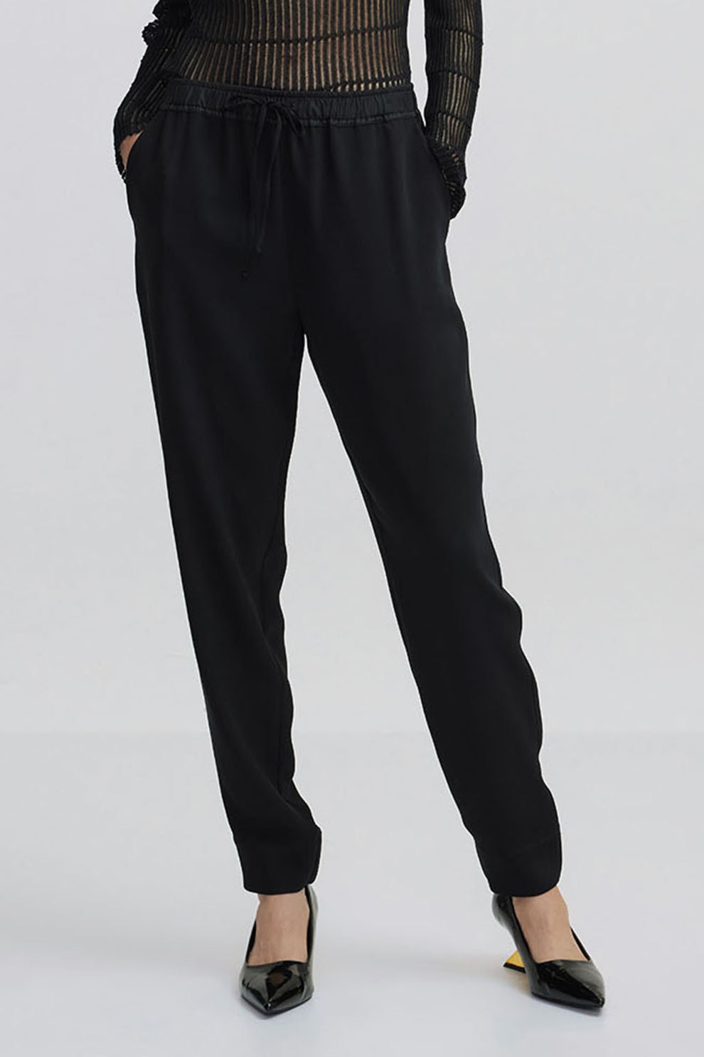 Ipekyol, Pantaloni relaxed-fit cu talie ajustabila, Negru, 42