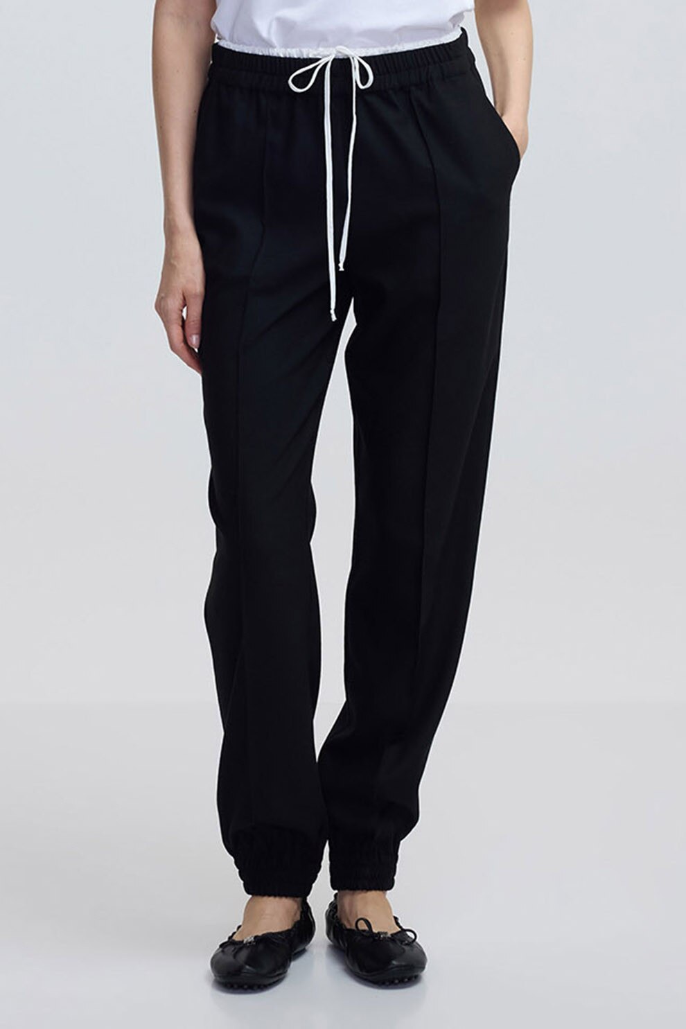 Ipekyol, Pantaloni relaxed-fit cu snururi, Negru stins, 40