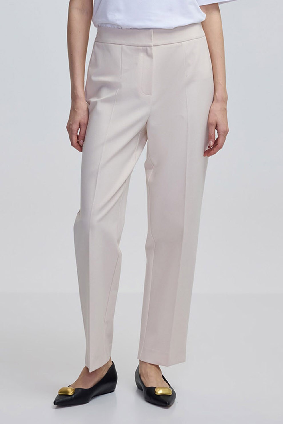 Ipekyol, Pantaloni regular fit cu talie medie, Alb fildes, 36
