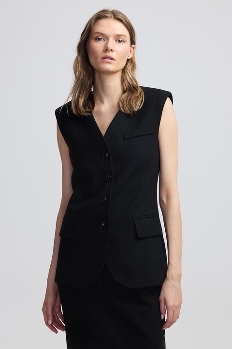Ipekyol, Vesta din amestec de lana cu nasturi, Negru, 36
