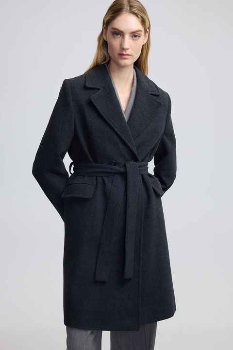 Ipekyol, Palton lung din amestec de lana cu doua randuri de nasturi, Albastru ultramarin