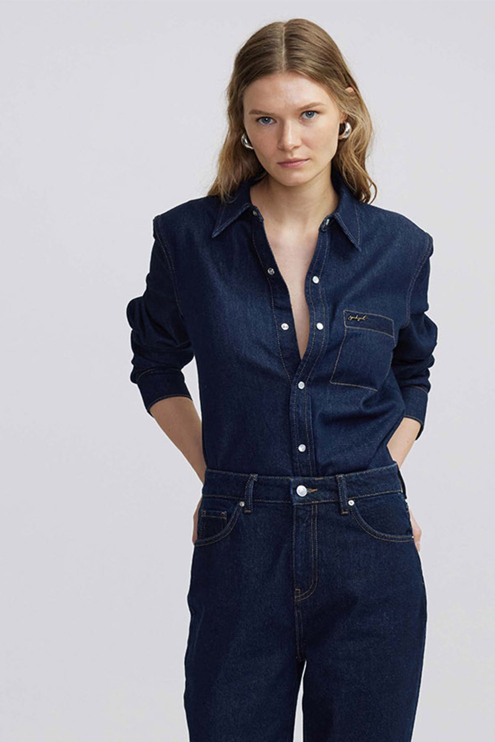 Ipekyol, Camasa din denim cu maneci lungi, Bleumarin, 34