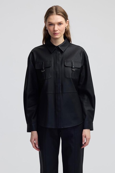 Ipekyol, Jacheta lejera din piele ecologica cu maneci cazute, Negru