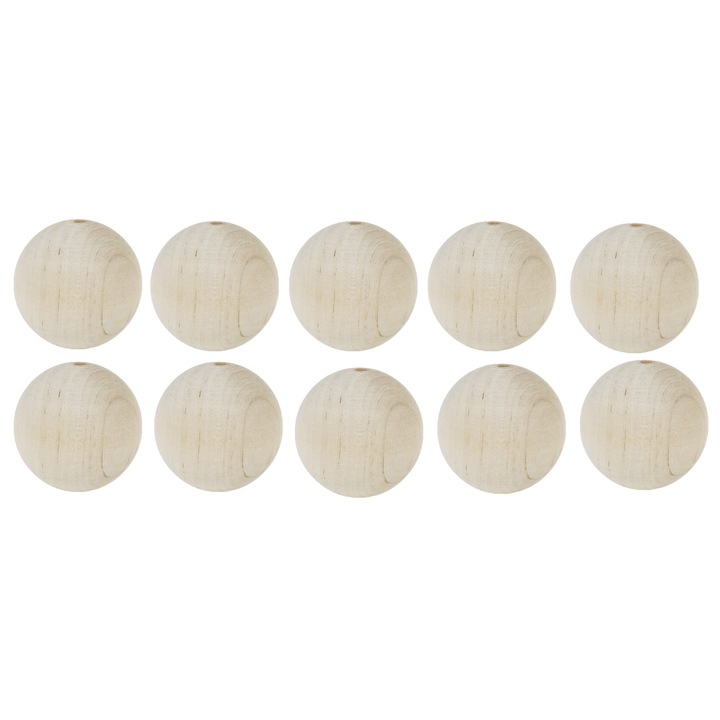 Set de margele din lemn, peewit, 15mm, 10 bucati, naturale