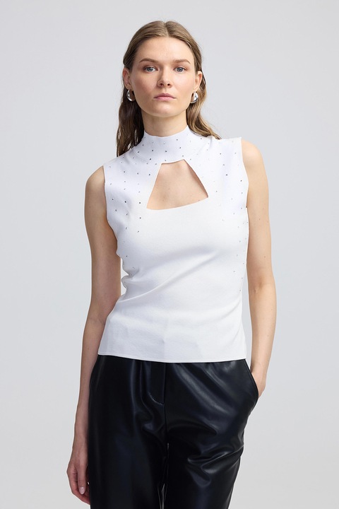 Ipekyol, Bluza cu decupaj, fara maneci, Alb/Argintiu