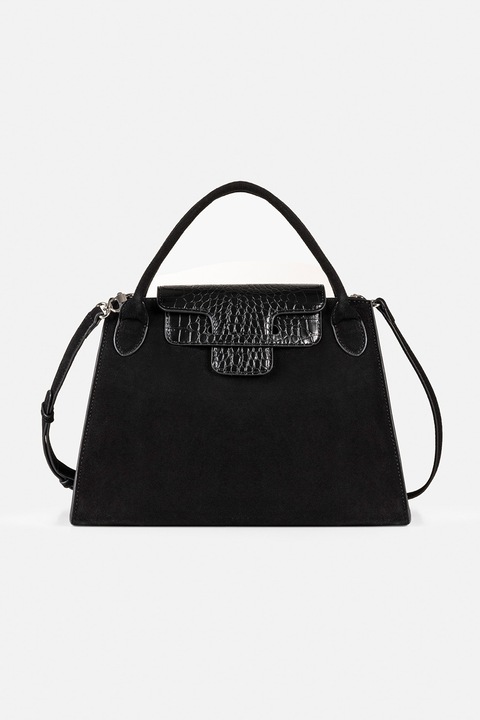 Ipekyol, Geanta din piele cu bareta de umar si garnituri din piele ecologica, Negru