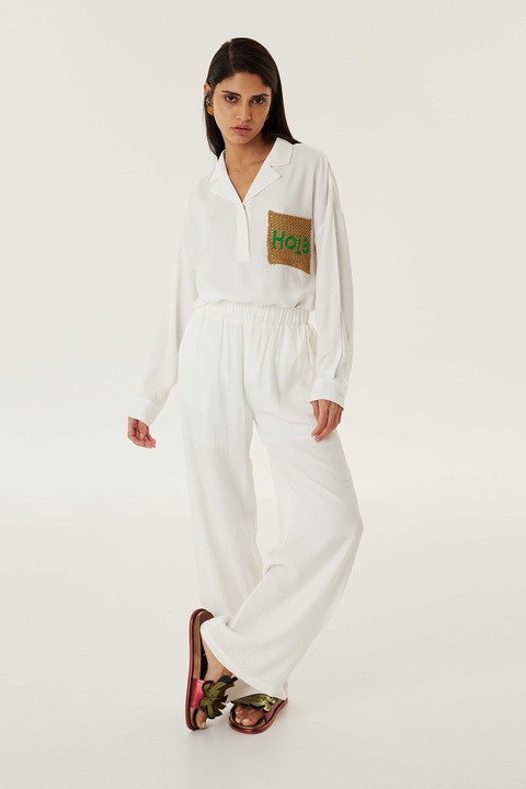 TWIST, Pantaloni evazati cu talie elastica, Alb, 34