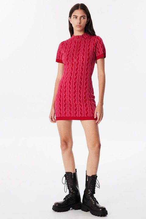 Twist, Rochie cu model si fenta cu fermoar, Rosu/Fucsia