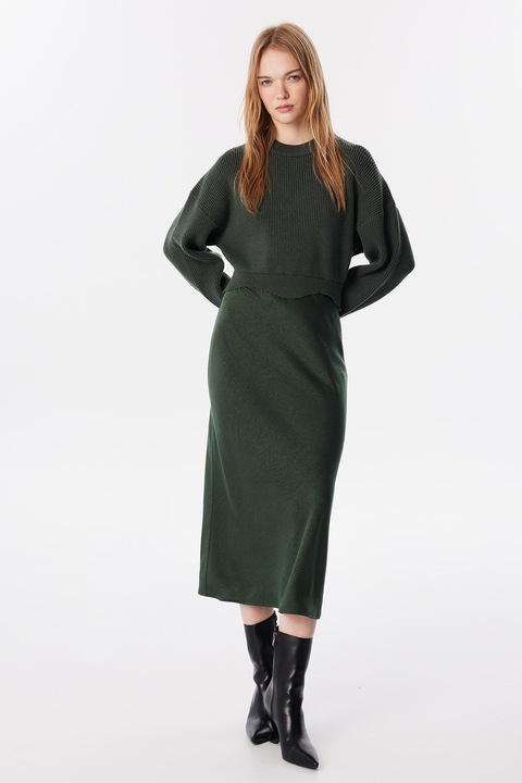 Twist, Rochie midi dreapta cu aspect 2in1, Verde aquamarin