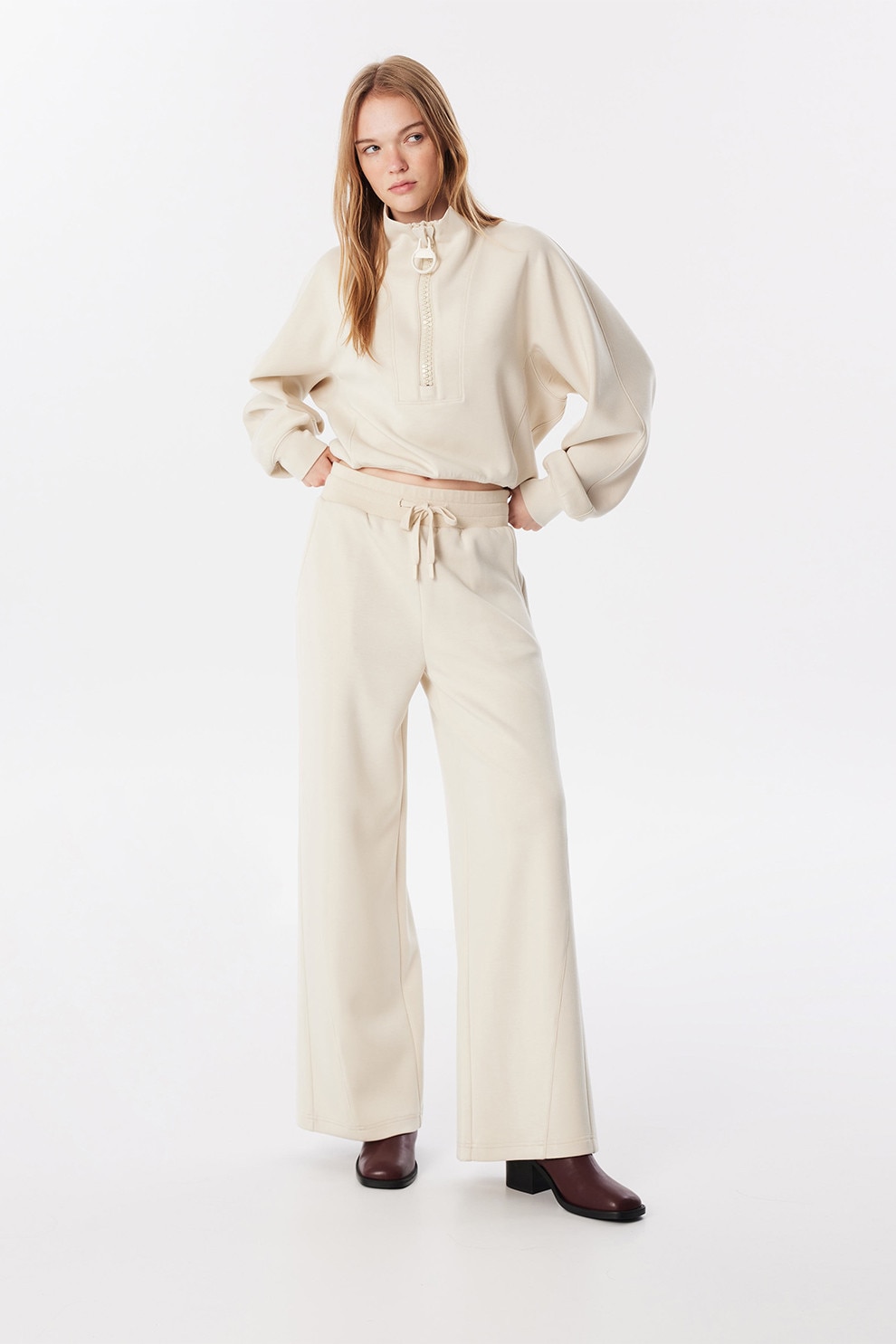 Twist, Pantaloni de trening cu croiala ampla, Crem, XS