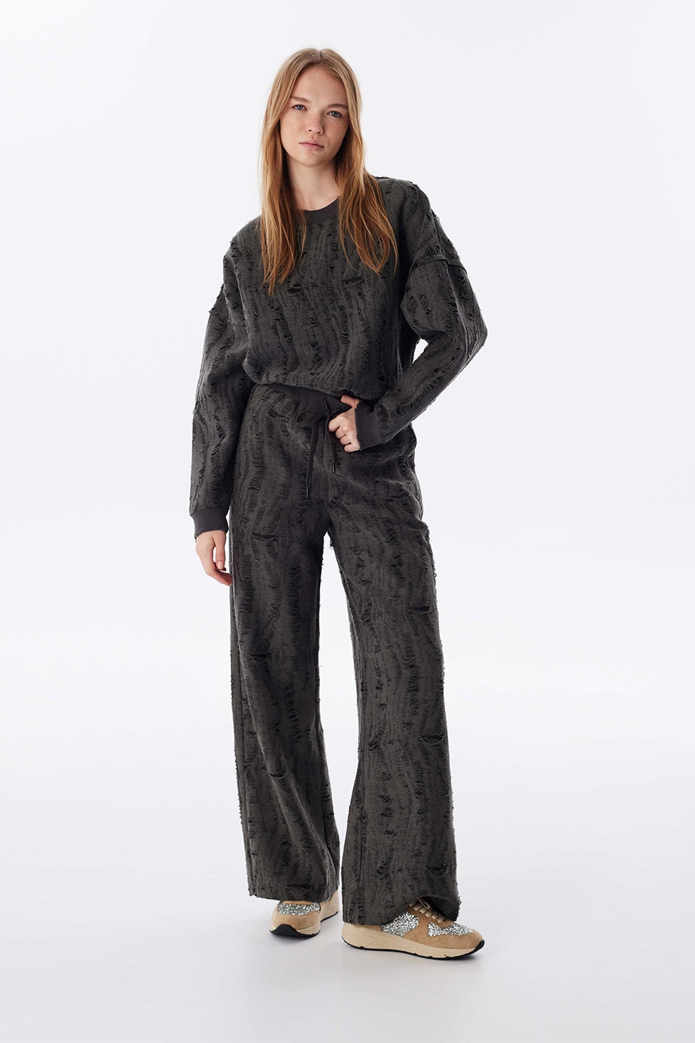 Twist, Pantaloni drepti cu talie inalta, Gri inchis, XS