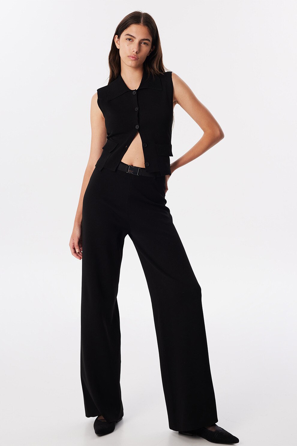 Twist, Pantaloni drepti cu talie medie, Negru, M