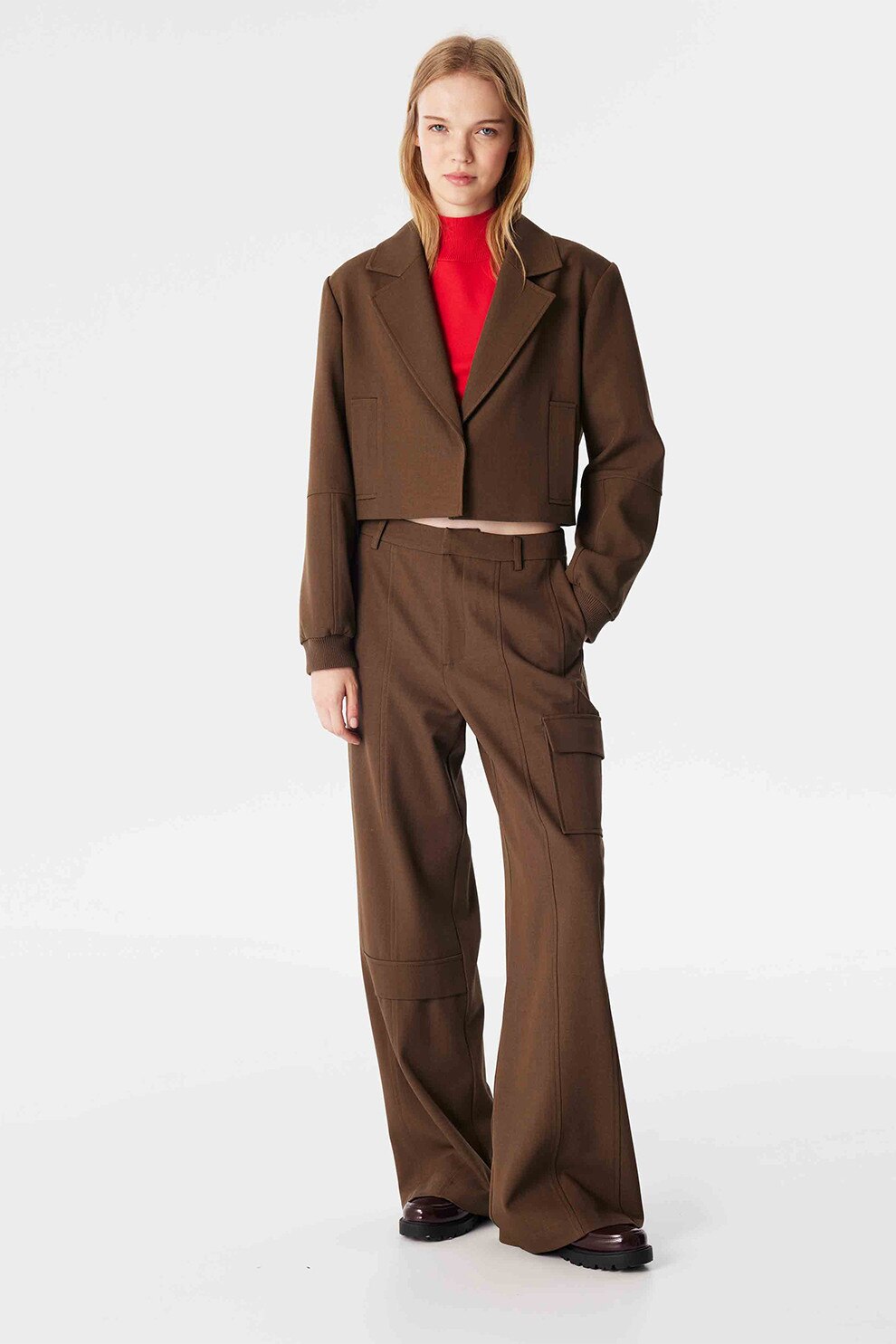 Twist, Pantaloni uni cu talie inalta, Verde masliniu, 38