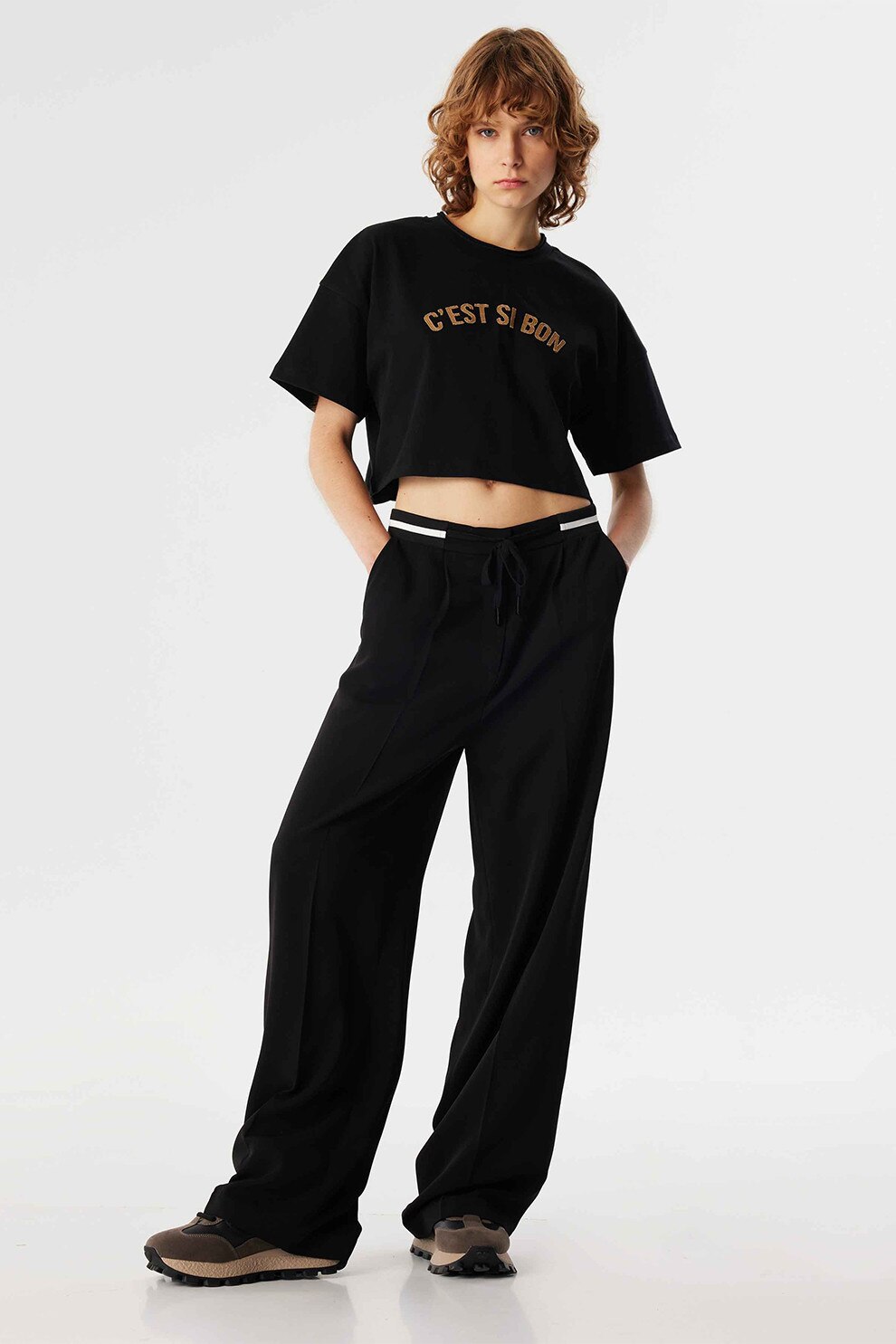 Twist, Pantaloni lejer cu snur, Negru, 38