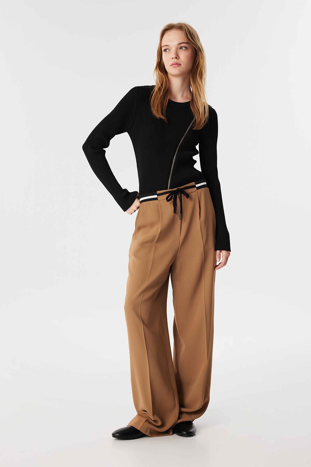 Twist, Pantaloni lejer cu snur, Maro camel, 34
