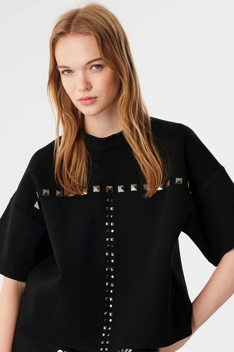 Twist, Tricou cu maneci cazute si tinte decorative, Negru, 36