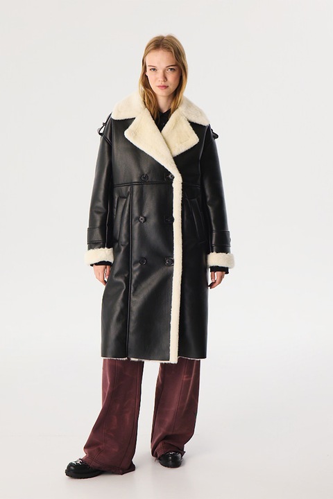 Twist, Palton supradimensionat de piele ecologica, Negru