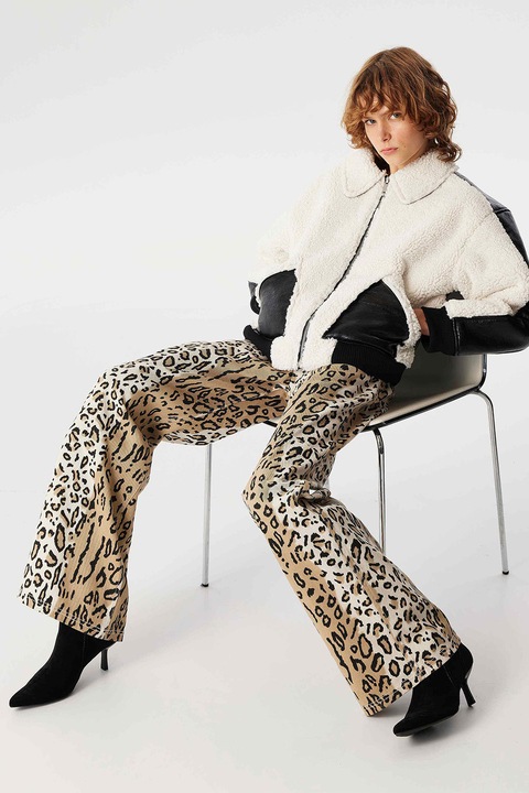 Twist, Jacheta reversibia cu blana sintetica, Negru stins/Alb murdar