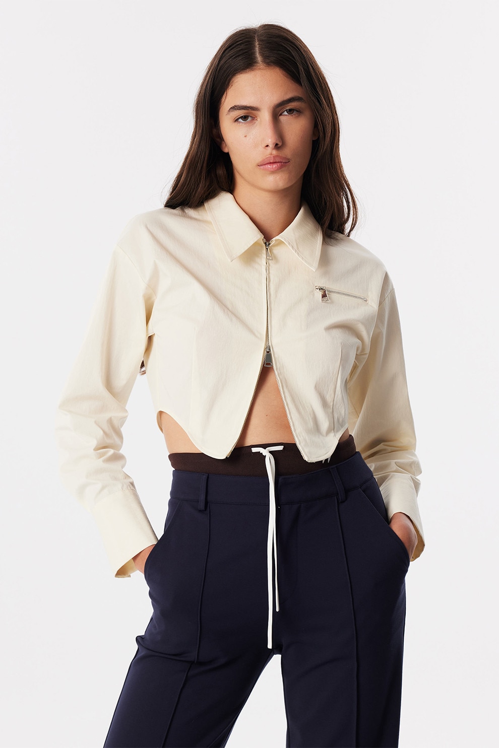Twist, Camasa crop cu fermoar, Bej deschis, 36