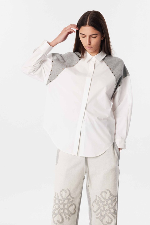 Twist, Camasa lejera cu guler clasic, Alb/Gri melange