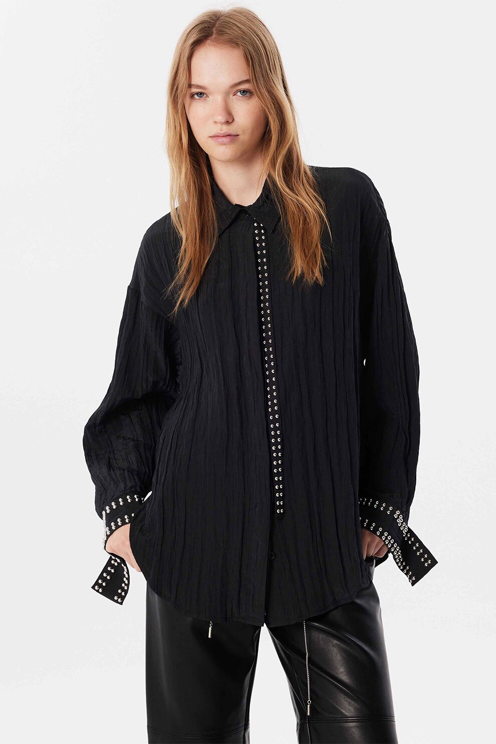 Twist, Camasa texturata cu aplicatii din margele, Negru, 34