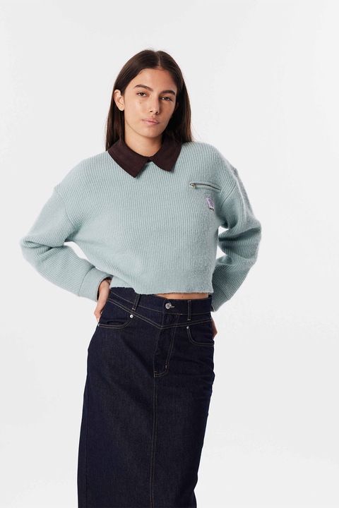 Twist, Pulover crop cu striatii, Verde menta, M