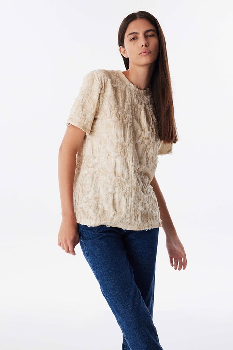 Twist, Tricou texturat cu decolteu la baza gatului, Kaki