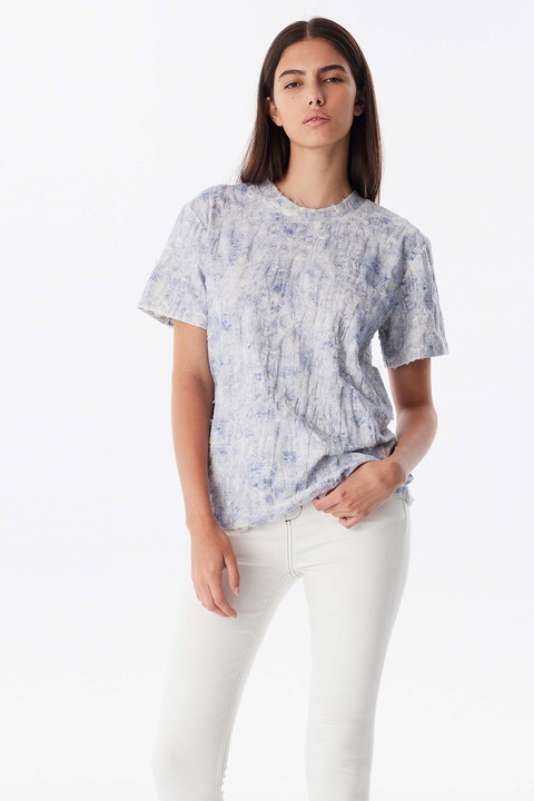 Twist, Tricou texturat cu decolteu la baza gatului, Albastru melange