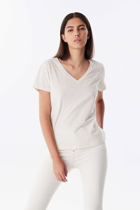 Twist, Tricou lejer cu decolteu in V, Alb fildes, S