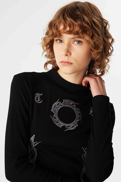 Twist, Bluza cu guler inalt si imprimeu grafic, Negru/Gri deschis