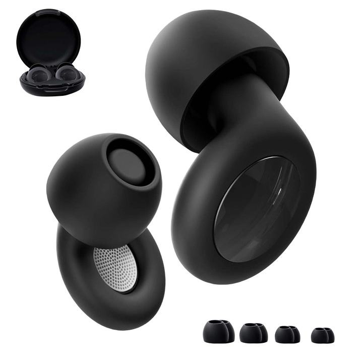 Dopuri de urechi antifonice pentru adulti, Reducerea zgomotului,25dB, reutilizabil, patru dimensiuni de esarfe de inlocuire, protectie auditiva, usor, portabil, potrivit pentru: concerte, ronfare, calatorii, invatare