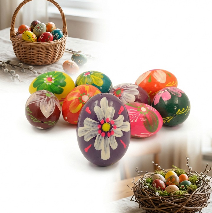 Pisanka decorativa din lemn, Peewit, 4x3cm, multicolor, 1 bucata