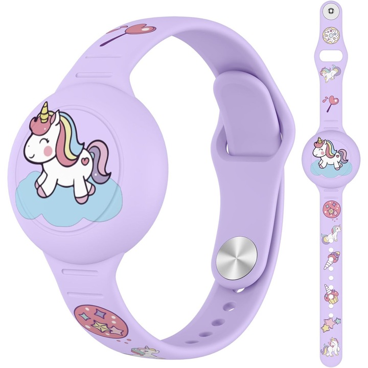 Karkötő Apple AirTaghez, Tok, MATCHEASY, Szilikon, Lila