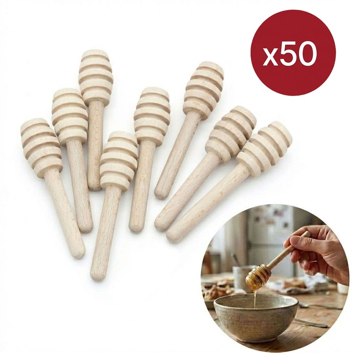 Set 50 linguri de miere, peewit, 10x2,7cm, lemn de fag