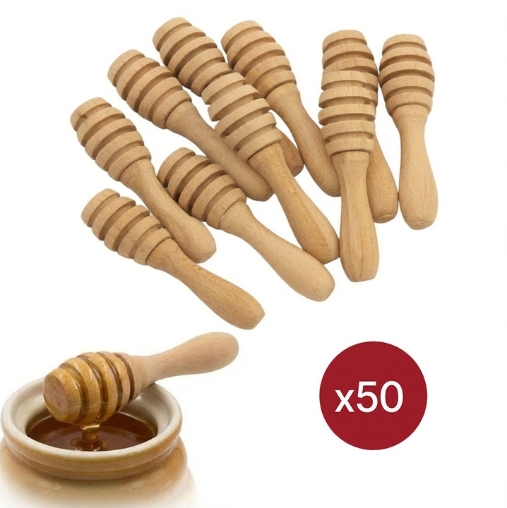 Set 50 lingurite din lemn de fag pentru miere 9,5 cm