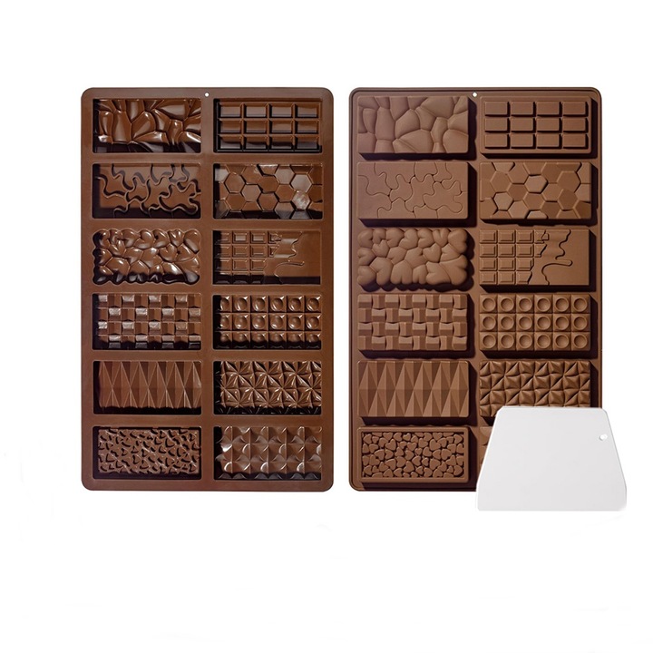 Forme de ciocolata, pachet de 2, cu spatula, Extra Large, 27x17x 1.1cm, silicon, usor de curatat